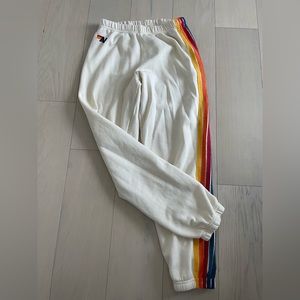 White striped Aviator Nation sweatpants